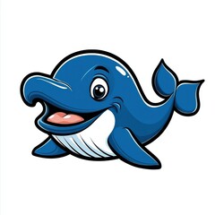 Obraz premium Cartoon illustration of a blue dolphin leaping out of the water with a cheerful expression