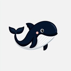 Cartoon illustration of a deep blue whale with a pink spot and open mouth