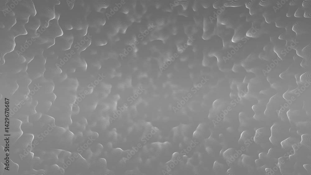 Poster abstract wave-like dotted mesh pattern being visualized in digital space, with 3d render depth