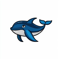 Fototapeta premium Cartoon illustration of a blue whale with a friendly expression