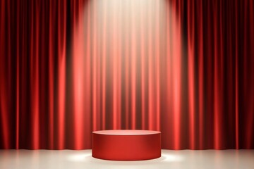 Red stage backdrop with spotlight and podium (1)