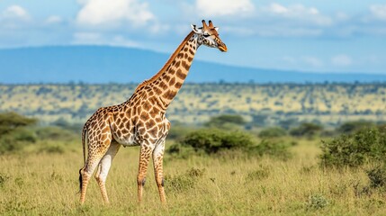 Obraz premium Giraffe in Savannah Poised and Alert ideal for corporate diversity and inclusion reports