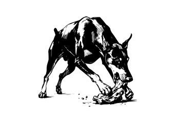 Doberman Dog Hand Drawn Illustration Sketch Vector Isolated by AZ for Books, Arts, Design and Decoration Graphic Asset