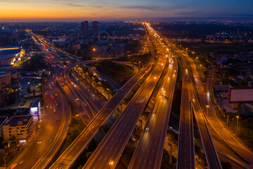 Aerial top view of transportation with Expressway, Road and Roundabout, multilevel junction traffic...
