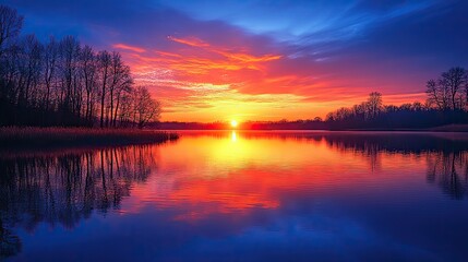 Fototapeta premium A fiery sunset paints the sky with vibrant colors