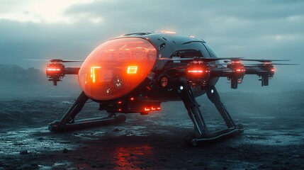 A futuristic drone delivering medical supplies to a remote area
