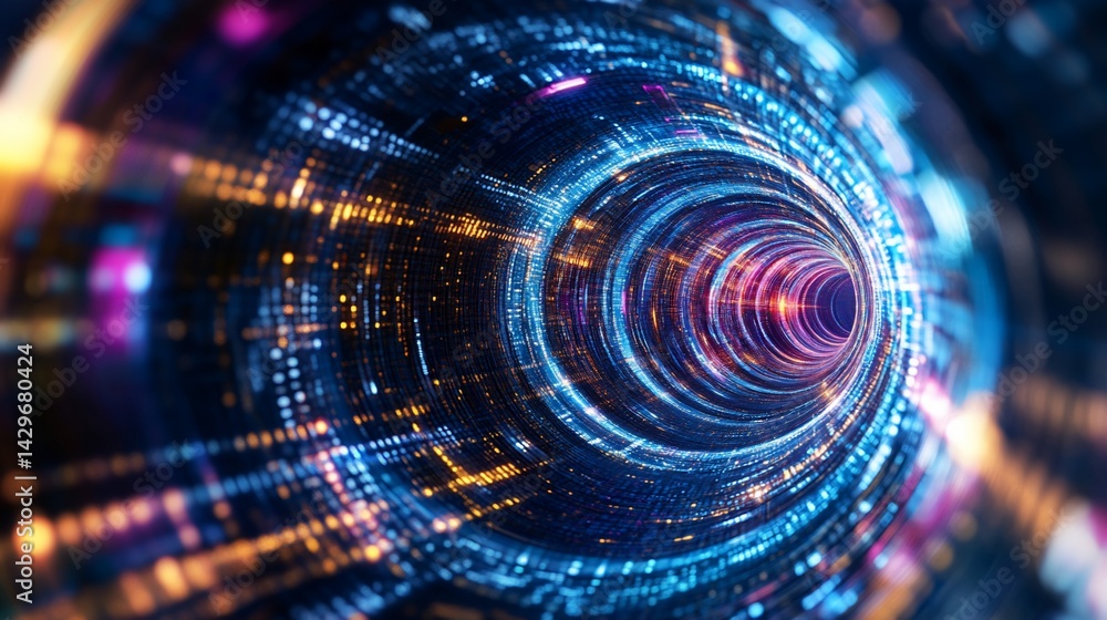 Poster abstract futuristic tunnel with digital glowing lights for backgrounds or concepts