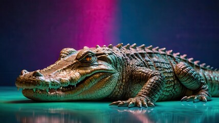 Fototapeta premium Crocodile neon gradient background