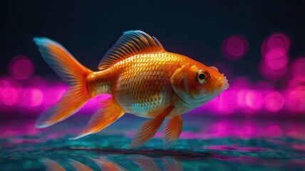 Fototapeta premium Goldfish neon gradient background