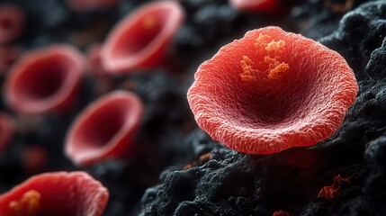 a giant irregularlyshaped sickle cell vastly different from the smooth circular red cells surrounding it this mutated cell can cause