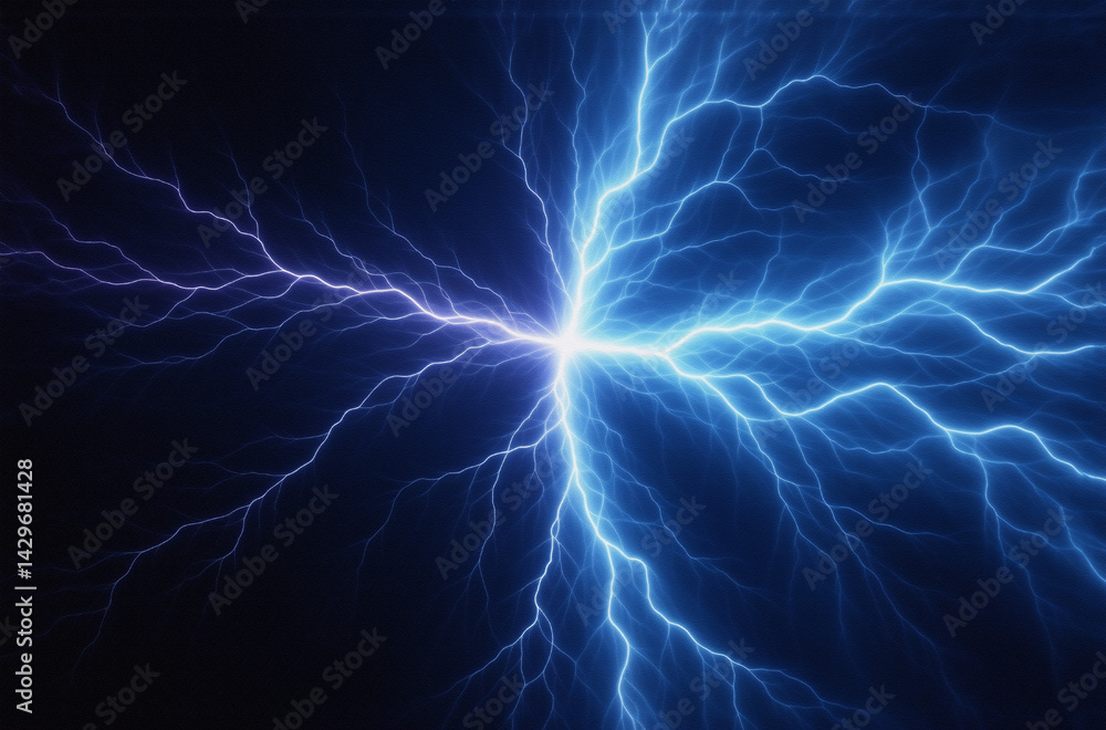 Aufkleber Intricate blue electrical discharge, branching fractal patterns against a dark background.  A mesmerizing display of energy and power.