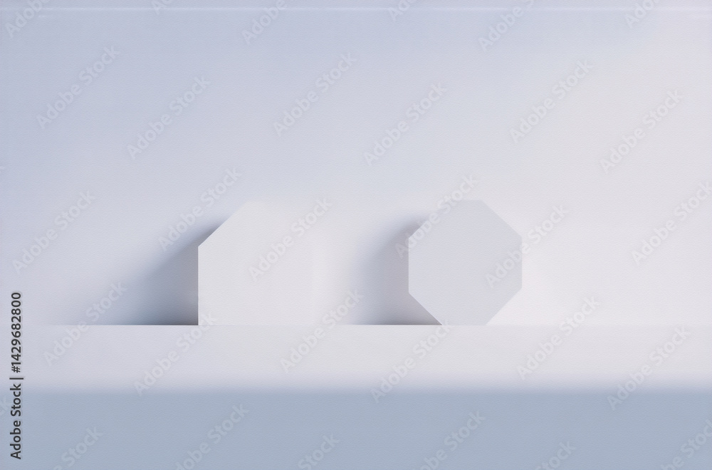Poster minimalist 3d render of two white geometric shapes, possibly an avatar profile or display stand, set