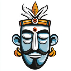 Vivid blue ceremonial mask with intricate details and bold colors