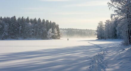 Winter Landscape with Snow and Silhouette Photo