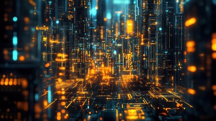 Obraz premium Futuristic technology network with interconnected circuits and glowing lights