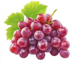 Fototapeta premium Cluster of Red Grapes with Leaves