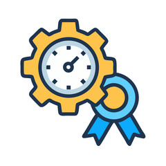 Badge with Clock and Gear Elements Icon Design