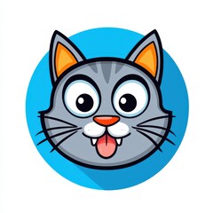 Obraz premium Cartoon cat face with gray fur, orange ears, and pink tongue in a circular frame