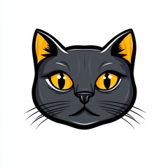 Obraz premium Cartoon illustration of a dark gray cat with vivid yellow eyes and black outlines