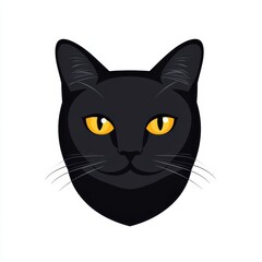 Illustration of a black cat with large yellow-orange eyes and pointed ears