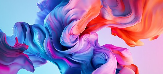 Obraz premium Abstract Swirling Patterns of Vibrant Pink, Blue, and Orange Hues Against Soft Gradient Background – Fluid and Creative Design