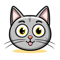 Obraz premium Cartoon cat face with large yellow eyes, pink ears, and tongue sticking out