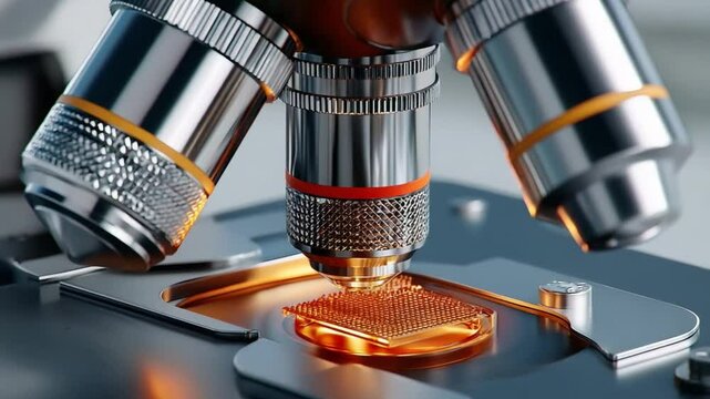 Microscope's Detailed View: A close-up shot showcases a cutting-edge microscope, meticulously examining a specimen, highlighting scientific exploration and precision.