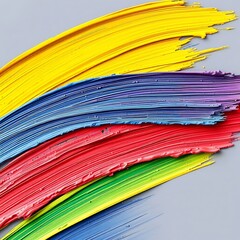 Vibrant strokes of chromatic paint in a spectrum arc on neutral surface