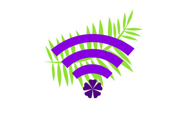 Symbol representing wireless connectivity with vibrant colors and tropical leaves in a modern design showcasing technology and nature