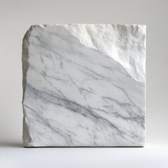 Raw, sculpted marble block.  A contemporary abstract piece, showcasing natural veining and texture