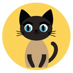 Cartoon cat illustration with large blue eyes and bright yellow background