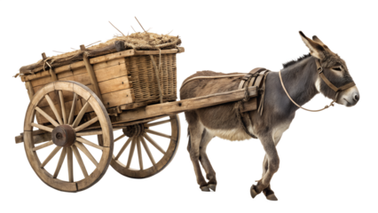 Donkey drawn carriage, cart, isolated on transparent background 