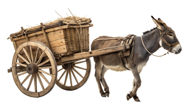 Donkey drawn carriage, cart, isolated on transparent background 
