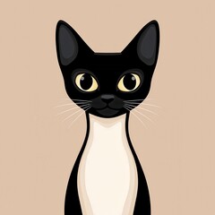 Obraz premium Illustration of a black and white cat with yellow eyes facing forward