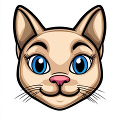 Cartoon illustration of a cat's face with blue eyes and beige fur