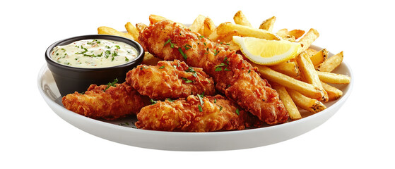 Delicious fried chicken with crispy fries