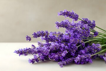 Fototapeta premium A bunch of lavender flowers on a soft ivory background