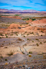 Desert Landscape and Mountain Ranges in Nevada with Winding Path Perspective