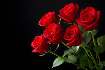 Obraz premium A bunch of red roses on a solid black background 