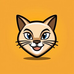 Cartoon illustration of a smiling cat with blue eyes and beige face
