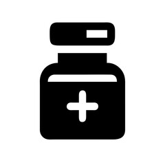 Medicine Bottle with Printed Health Label Icon Design
