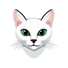 Illustration of a white cat with green eyes and black whiskers
