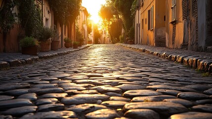 Ancient basalt stone pavement on Romeâ€™s Via Appia Antica