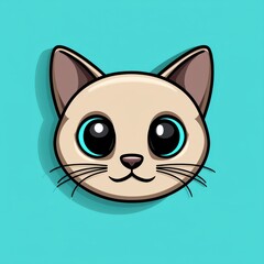 Obraz premium Cartoon illustration of a light beige cat with blue eyes and black whiskers on a bright blue background
