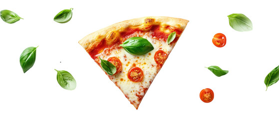 Delicious pizza slice with fresh ingredients.