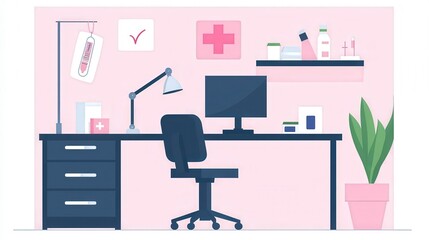 Cancer screening campaign, medical booth setup, flat design illustration