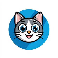 Obraz premium Cartoon illustration of a cat's face with large blue eyes and a white patch on its forehead
