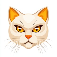 Fototapeta premium Cartoon illustration of a cat's face with orange eyes and ears, beige fur, and white background