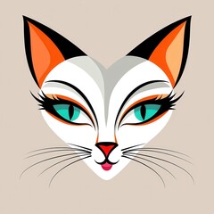 Obraz premium Colorful illustration of a cat's face with turquoise eyes and black whiskers