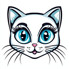 Illustration of a white cat with bright blue eyes and long whiskers